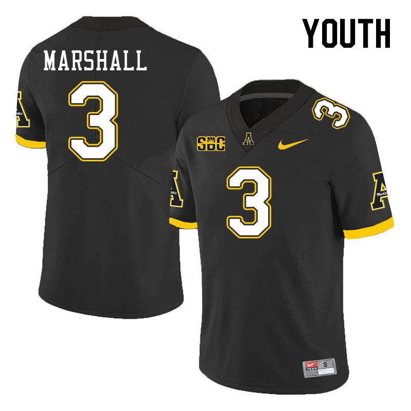 Youth #3 Ahmani Marshall Appalachian State Mountaineers College Football Jerseys Stitched Sale-Black - Click Image to Close